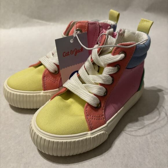 Cat & Jack Toddler Girls Nabi Sneakers Size 12 Canvas Lace Up Zipper Color Block - Picture 1 of 4